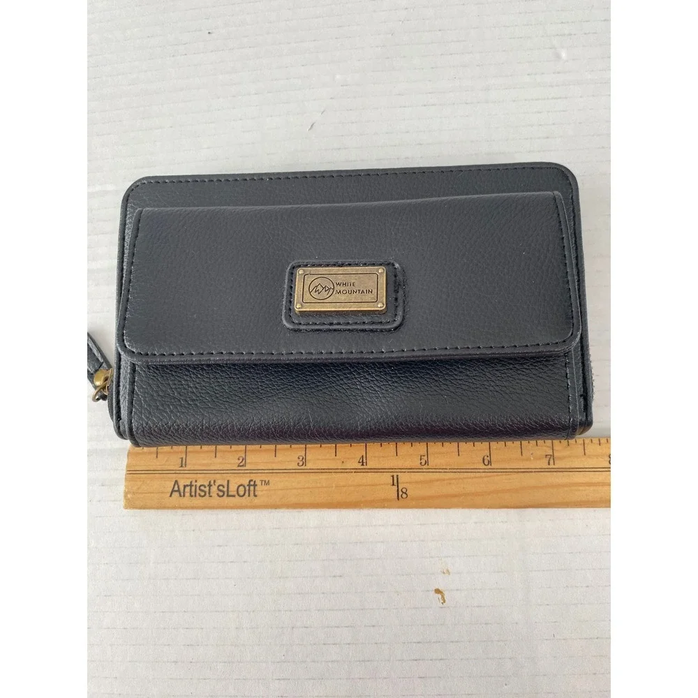 White Mountain Wallet Womens OS Black Excellent Zip‎ Around Pebbled Faux Leather